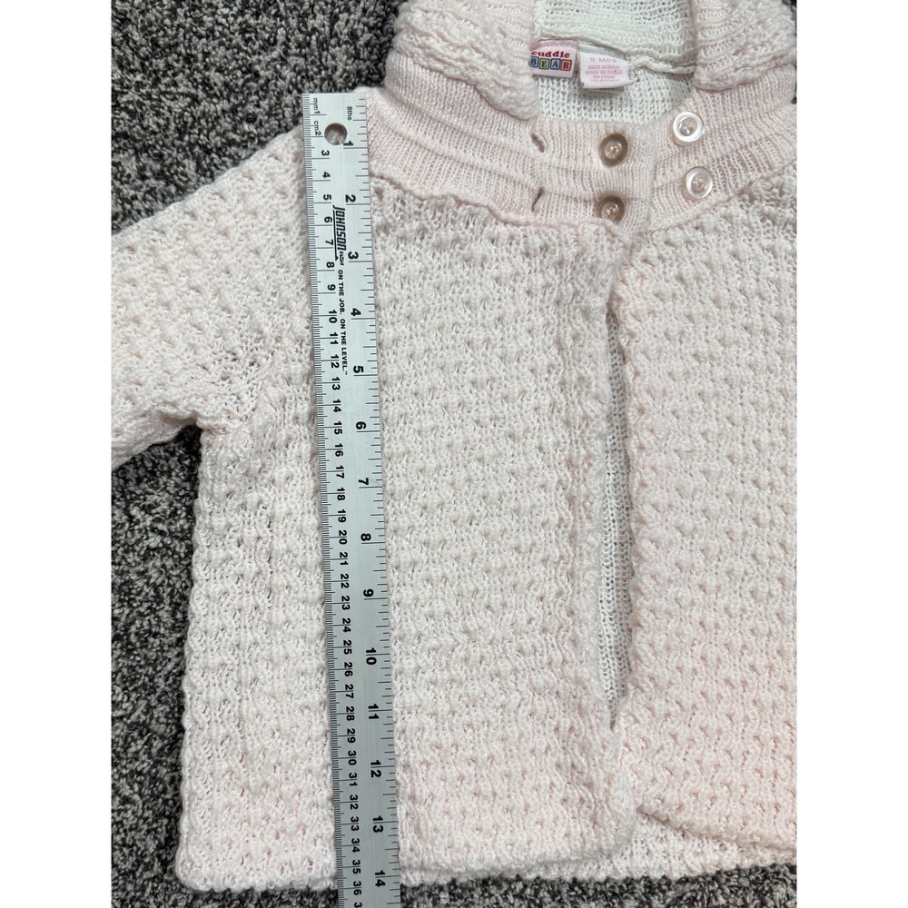Vintage Cuddle Bear Cardigan Sweater Jacket Baby Girl's Size 9 Mon Pink Cream - Picture 5 of 6